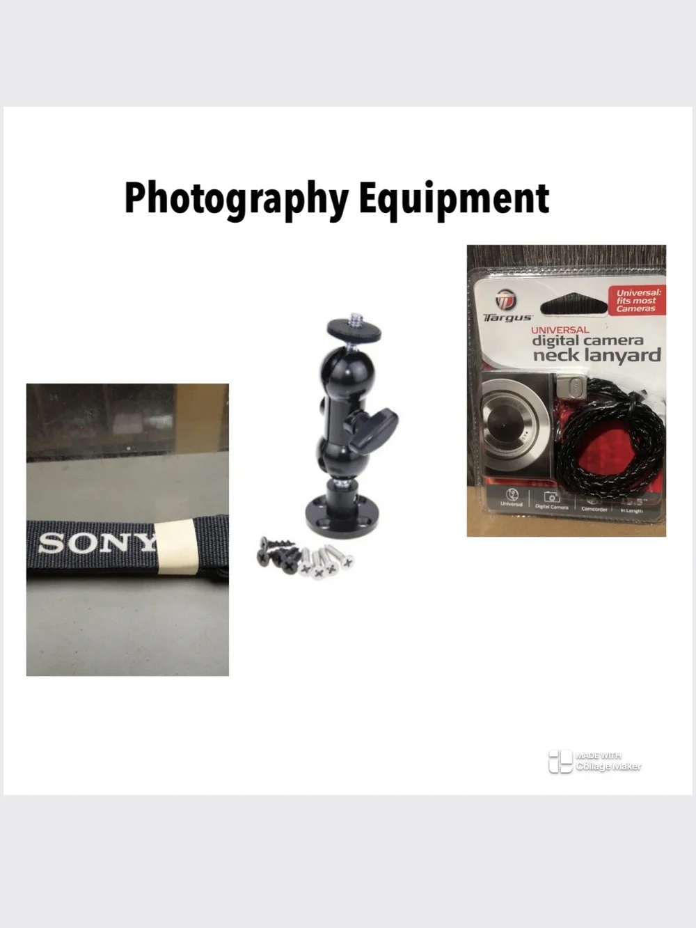 Sony Black Neck Lanyard with Black Ball Head Mount and Screws